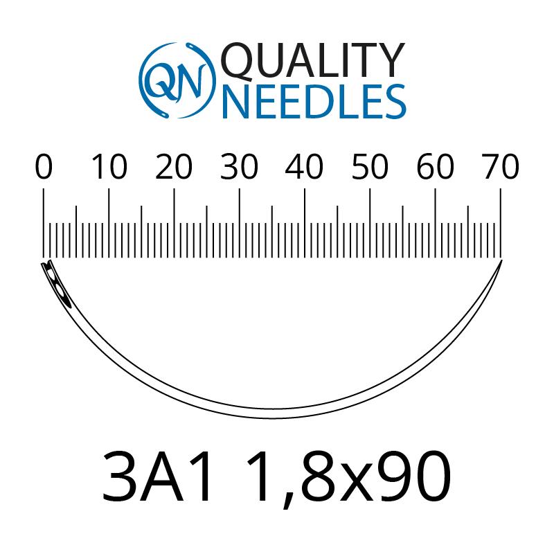 Голки хірургічні колючі, 3/8, пружинне вушко, розмір 1,8х90 мм, 10 шт.